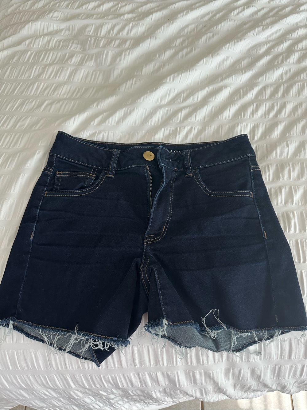 American Eagle Outfitters Dark Indigo Frayed Hem Denim Shorts